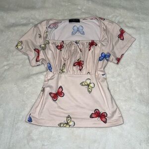 Pink butterfly print blouse